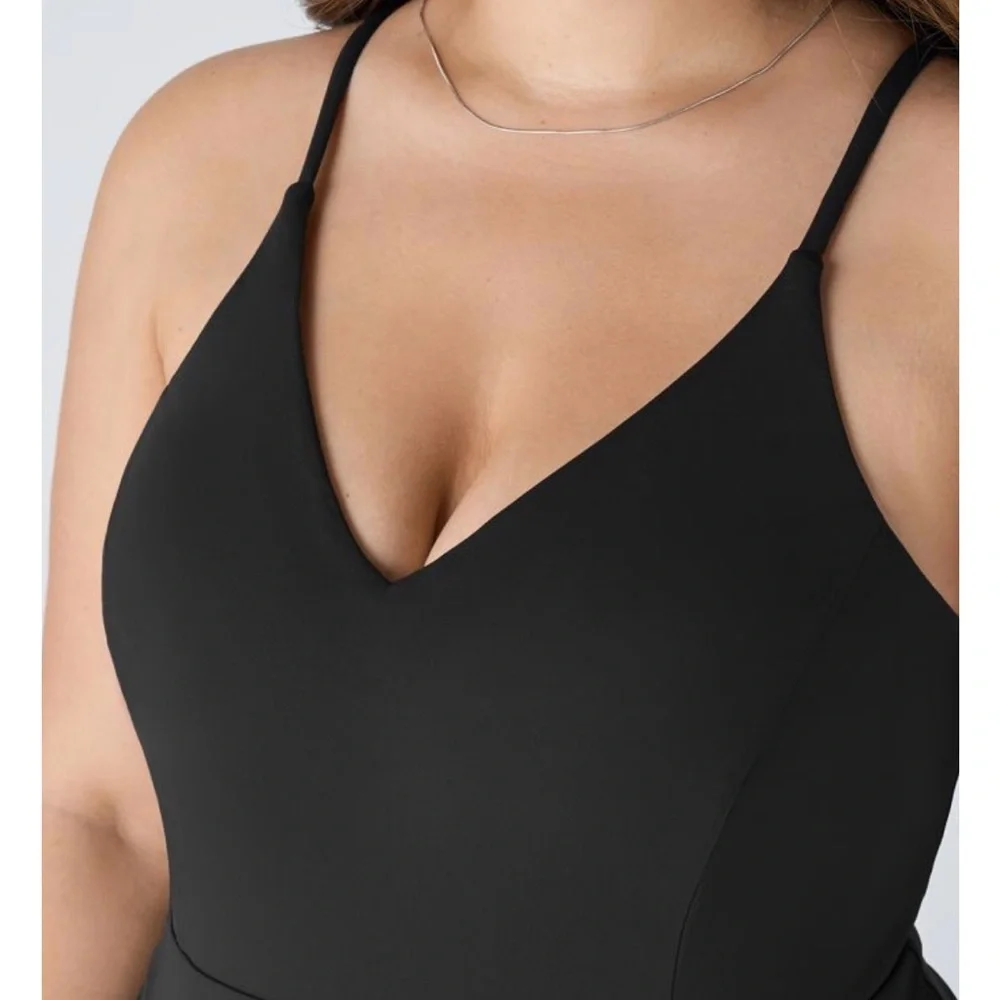 Halara Plus Size Black Wide-Leg Sleeveless Jumpsuit 1X V-Neck Strappy Pockets - Picture 3 of 10